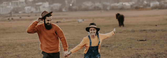 Couple walking around the village.